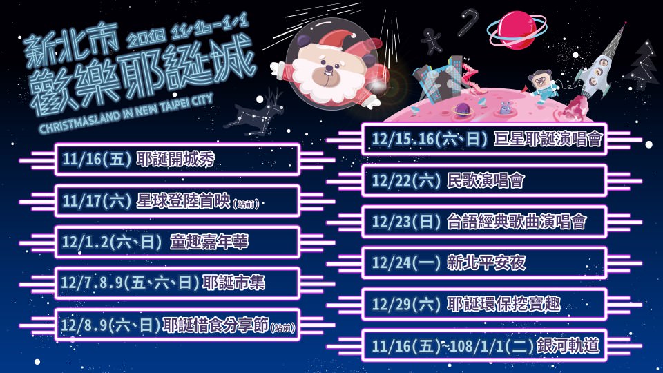 新北耶誕城》2018新北歡樂耶誕城，玫瑰星星燈海、迷幻星球、銀河橋，走進被浪漫包圍的聖誕城~