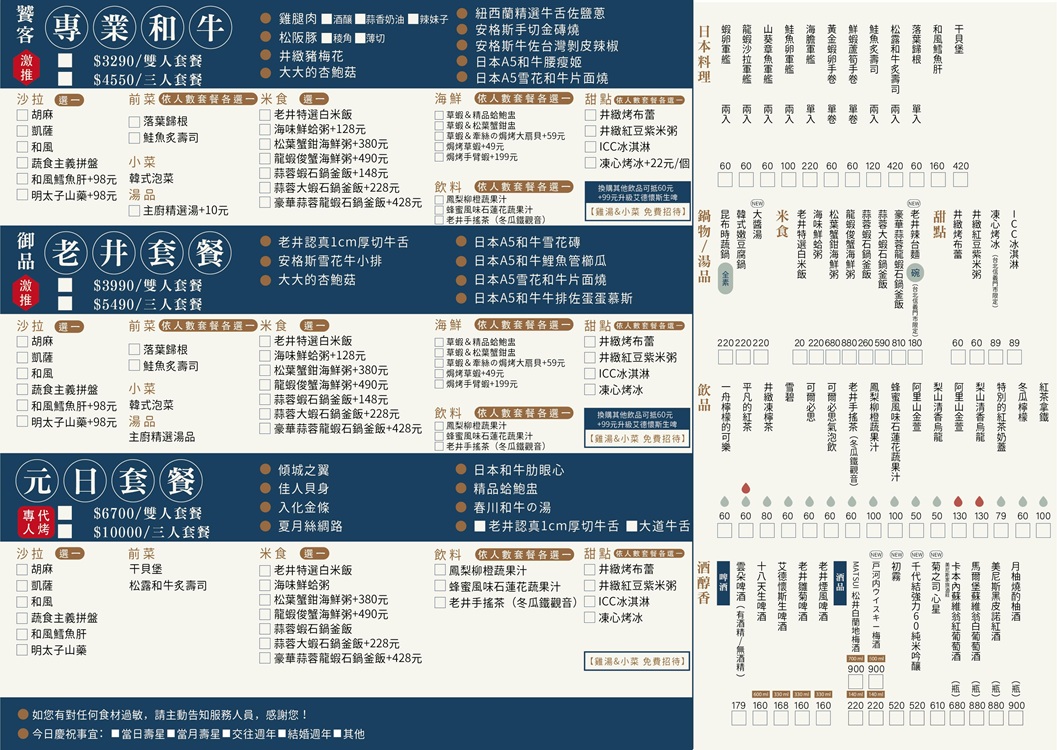 老井極上燒肉台北信義店，營業到凌晨一點的燒肉店，壽司、雞腿和牛肉每樣都好吃