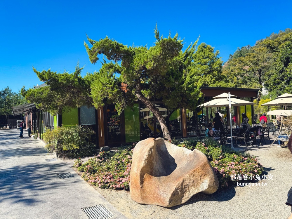 地點有夠偏僻，卻是兩千坪日式綠植栽園區，有森林與戲水池，綠意餐廳超美