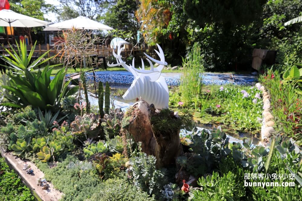 【苗栗三義】鹿角Cafe，多肉植物巴士，免費玩溜滑梯、沙坑、易開罐小屋、湖畔風光好悠閒